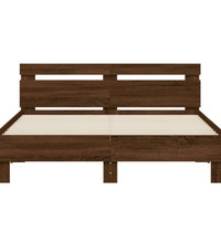 Bettgestell mit Kopfteil LED-Beleuchtung Braun Eichen-Optik