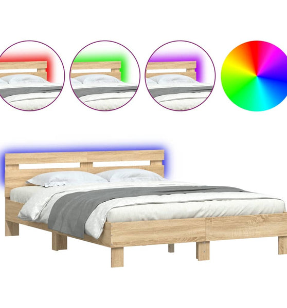 Bettgestell mit Kopfteil LED-Beleuchtung Sonoma-Eiche 140x200cm