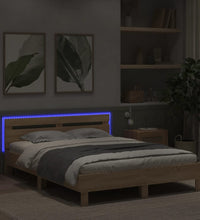 Bettgestell mit Kopfteil LED-Beleuchtung Sonoma-Eiche 140x200cm