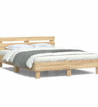 Bettgestell mit Kopfteil LED-Beleuchtung Sonoma-Eiche 140x200cm