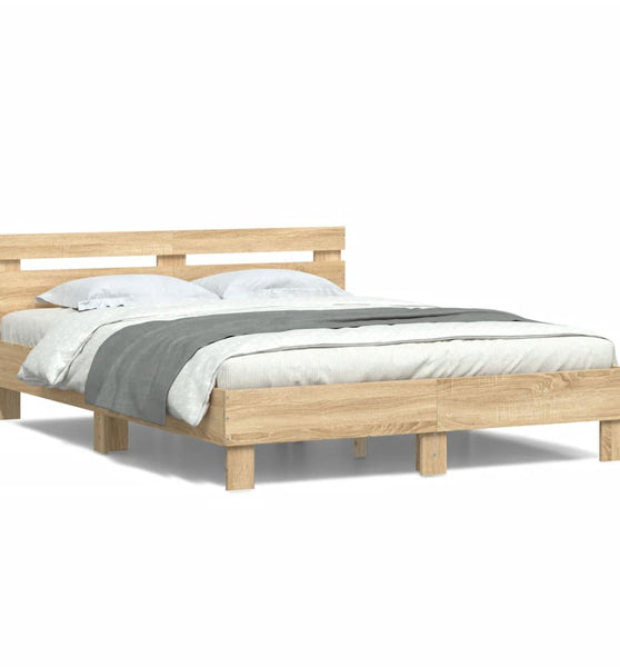 Bettgestell mit Kopfteil LED-Beleuchtung Sonoma-Eiche 140x200cm