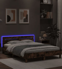 Bettgestell mit Kopfteil LED-Beleuchtung Räuchereiche 140x200cm