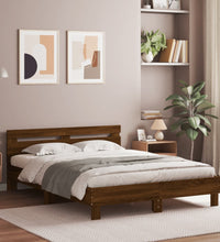 Bettgestell mit Kopfteil LED-Beleuchtung Braun Eichen-Optik