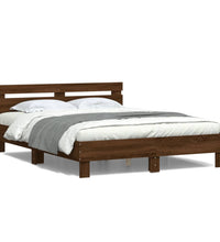 Bettgestell mit Kopfteil LED-Beleuchtung Braun Eichen-Optik