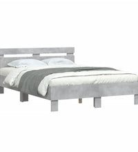 Bettgestell mit Kopfteil LED-Beleuchtung Betongrau 120x200 cm