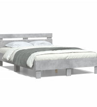 Bettgestell mit Kopfteil LED-Beleuchtung Betongrau 120x200 cm