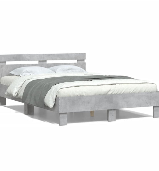 Bettgestell mit Kopfteil LED-Beleuchtung Betongrau 120x200 cm