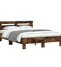 Bettgestell mit Kopfteil LED-Beleuchtung Räuchereiche 120x200cm