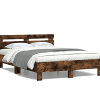 Bettgestell mit Kopfteil LED-Beleuchtung Räuchereiche 120x200cm