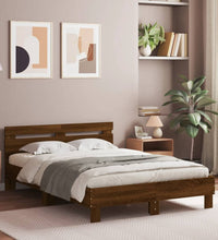 Bettgestell mit Kopfteil LED-Beleuchtung Braun Eichen-Optik