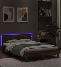 Bettgestell mit Kopfteil LED-Beleuchtung Braun Eichen-Optik