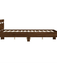 Bettgestell mit Kopfteil LED-Beleuchtung Braun Eichen-Optik