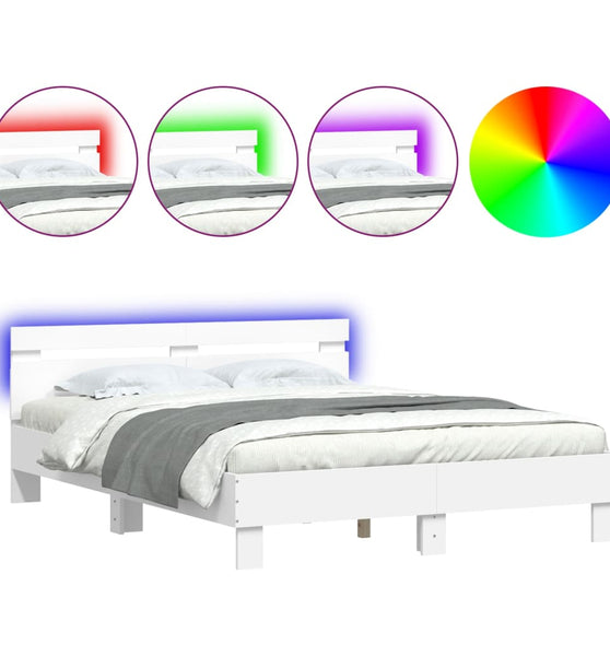 Bettgestell mit Kopfteil LED-Beleuchtung Weiß 140x190 cm