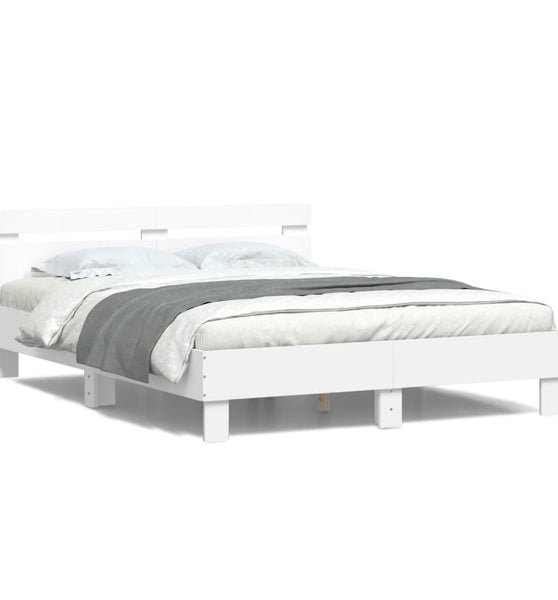 Bettgestell mit Kopfteil LED-Beleuchtung Weiß 140x190 cm