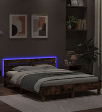 Bettgestell mit Kopfteil LED-Beleuchtung Räuchereiche 140x190cm