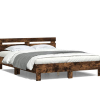 Bettgestell mit Kopfteil LED-Beleuchtung Räuchereiche 140x190cm