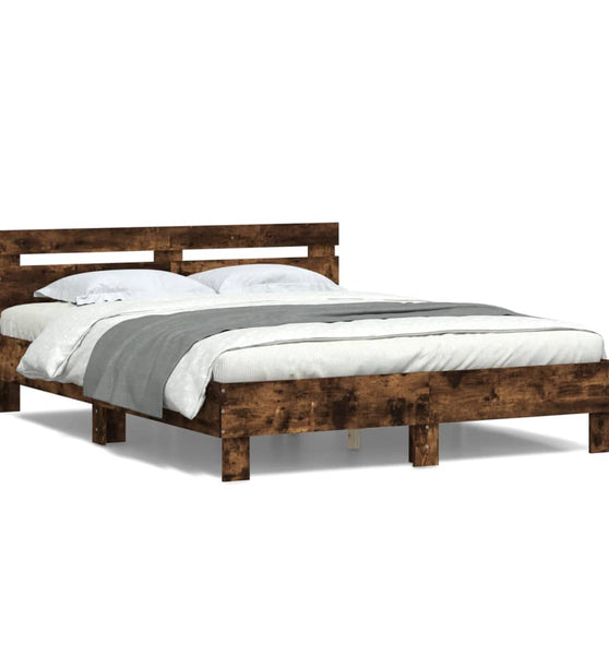 Bettgestell mit Kopfteil LED-Beleuchtung Räuchereiche 140x190cm