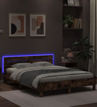 Bettgestell mit Kopfteil LED-Beleuchtung Braun Eichen-Optik