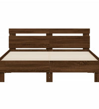 Bettgestell mit Kopfteil LED-Beleuchtung Braun Eichen-Optik