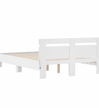 Bettgestell mit Kopfteil LED-Beleuchtung Weiß 135x190 cm