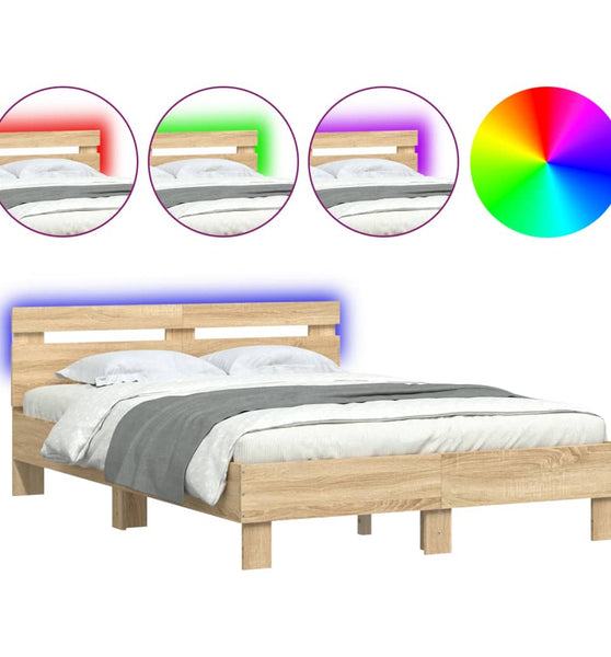 Bettgestell mit Kopfteil LED-Beleuchtung Sonoma-Eiche 135x190cm