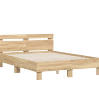Bettgestell mit Kopfteil LED-Beleuchtung Sonoma-Eiche 135x190cm