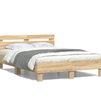Bettgestell mit Kopfteil LED-Beleuchtung Sonoma-Eiche 135x190cm