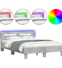 Bettgestell mit Kopfteil LED-Beleuchtung Betongrau 135x190 cm