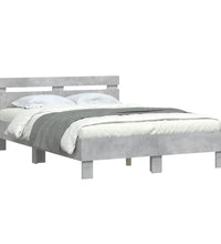 Bettgestell mit Kopfteil LED-Beleuchtung Betongrau 135x190 cm