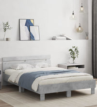 Bettgestell mit Kopfteil LED-Beleuchtung Betongrau 135x190 cm