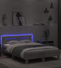Bettgestell mit Kopfteil LED-Beleuchtung Betongrau 135x190 cm