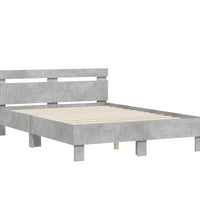 Bettgestell mit Kopfteil LED-Beleuchtung Betongrau 135x190 cm