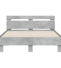 Bettgestell mit Kopfteil LED-Beleuchtung Betongrau 135x190 cm