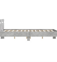 Bettgestell mit Kopfteil LED-Beleuchtung Betongrau 135x190 cm