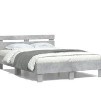 Bettgestell mit Kopfteil LED-Beleuchtung Betongrau 135x190 cm