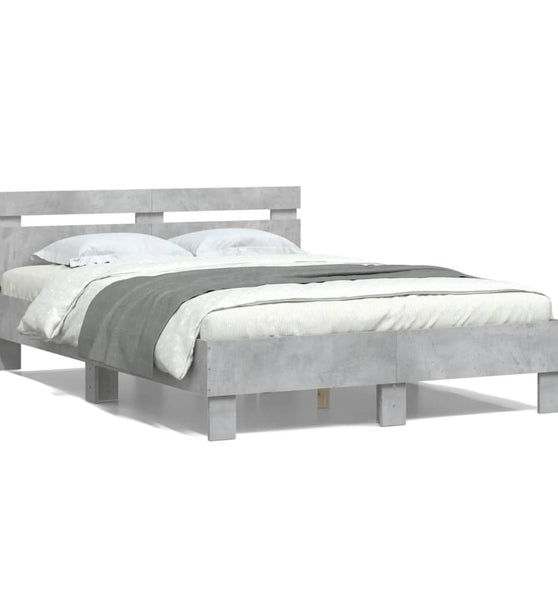 Bettgestell mit Kopfteil LED-Beleuchtung Betongrau 135x190 cm