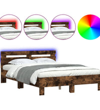 Bettgestell mit Kopfteil LED-Beleuchtung Räuchereiche 135x190cm