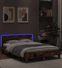 Bettgestell mit Kopfteil LED-Beleuchtung Räuchereiche 135x190cm