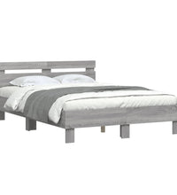 Bettgestell mit Kopfteil LED-Beleuchtung Grau Sonoma 135x190 cm