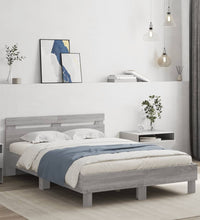 Bettgestell mit Kopfteil LED-Beleuchtung Grau Sonoma 135x190 cm