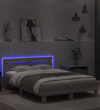 Bettgestell mit Kopfteil LED-Beleuchtung Grau Sonoma 135x190 cm