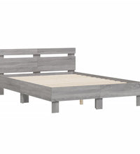 Bettgestell mit Kopfteil LED-Beleuchtung Grau Sonoma 135x190 cm