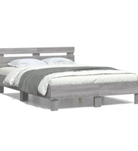 Bettgestell mit Kopfteil LED-Beleuchtung Grau Sonoma 135x190 cm