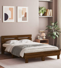 Bettgestell mit Kopfteil LED-Beleuchtung Braun Eichen-Optik