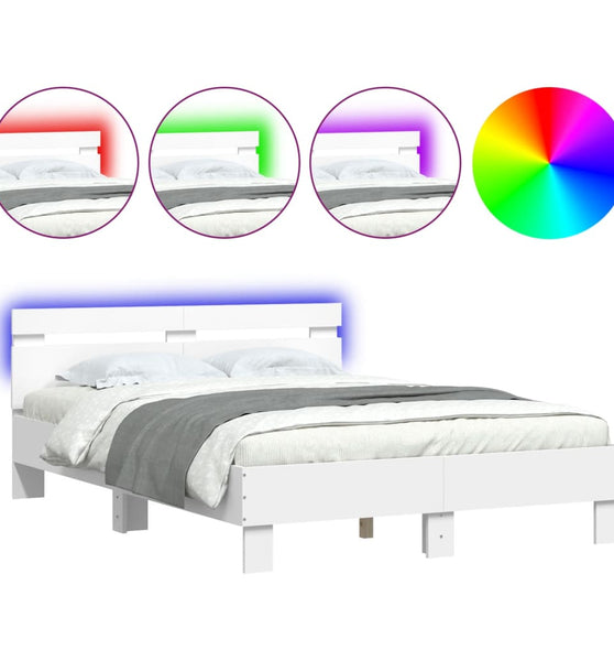 Bettgestell mit Kopfteil LED-Beleuchtung Weiß 120x190 cm