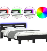 Bettgestell mit Kopfteil LED-Beleuchtung Schwarz 120x190 cm
