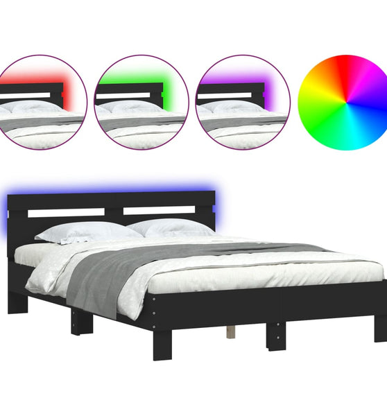 Bettgestell mit Kopfteil LED-Beleuchtung Schwarz 120x190 cm
