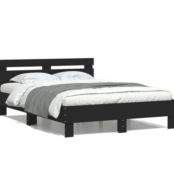 Bettgestell mit Kopfteil LED-Beleuchtung Schwarz 120x190 cm