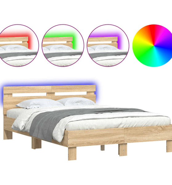 Bettgestell mit Kopfteil LED-Beleuchtung Sonoma-Eiche 120x190cm