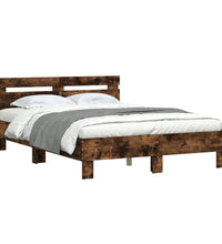 Bettgestell mit Kopfteil LED-Beleuchtung Räuchereiche 120x190cm